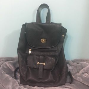 Black Faux Leather Backpack with Gold Hardware